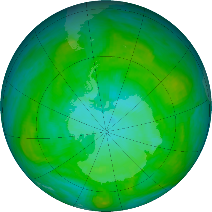 Antarctic ozone map for 16 January 1989